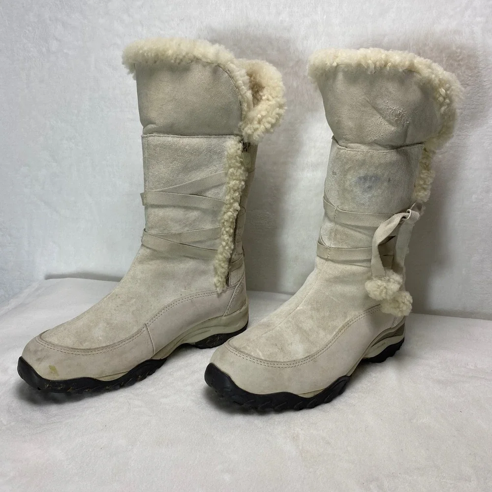 The North Face Womens Insulated Primaloft Shearling Boots Cream Suede  7‎